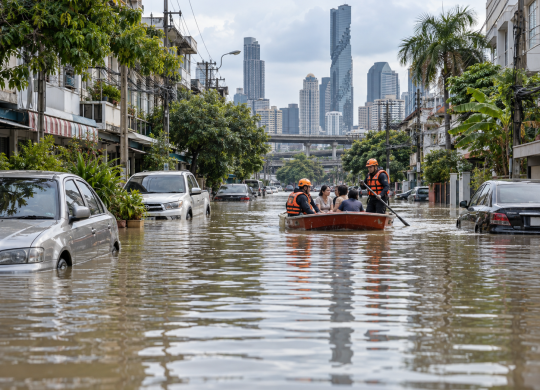 Major Flooding in Bangkok: Neighborhoods Submerged and Transportation Disruptions